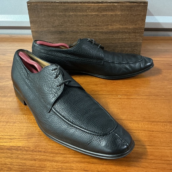 Salvatore Ferragamo Men Black Pebbled Leather Moc Split Toe Derby Oxford Size 13 - Picture 1 of 9